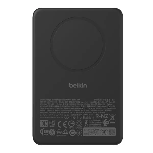 Belkin Batterie externe Pro Slim magnétique 10 000 mAh, Qi2 25 W, PD 30 W, écran numérique, photo 4