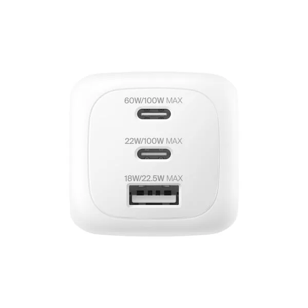Belkin Chargeur secteur 100 W avec 2 ports USB-C et 1 port USB-A, embouts interchangeables Royaume-Uni, EU et États-Unis, photo 2