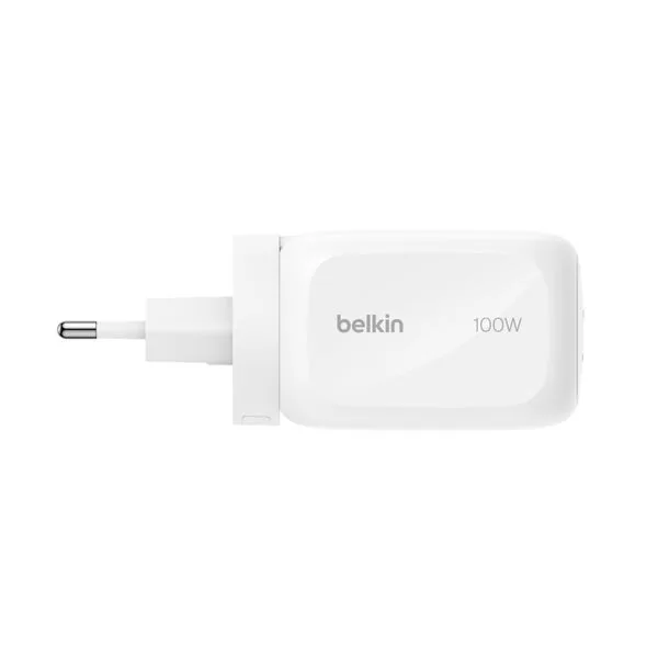 Belkin Chargeur secteur 100 W avec 2 ports USB-C et 1 port USB-A, embouts interchangeables Royaume-Uni, EU et États-Unis, photo 3