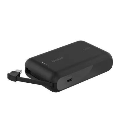 Belkin Batterie externe 10 000 mAh, PD 20 W, câble USB-C intégré, Noir (BPB021hqBK)