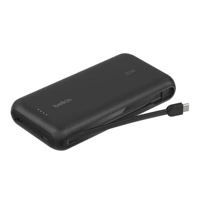 Belkin Batterie externe 20 000 mAh, PD 30 W, câble USB-C intégré, 1 port USB-C et 1 port USB-A, Noir (BPB024hqBK)