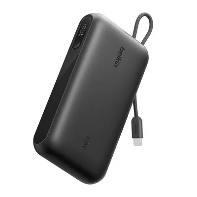 Belkin Batterie externe 20 000 mAh, PD 45 W, écran numérique, câble USB-C intégré, 1 port USB-C et 1 port USB-A, Noir (BPB030hqBK)