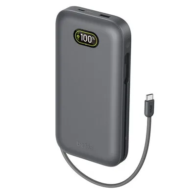 Belkin Batterie externe Pro pour ordinateur portable 27 000 mAh, puissance partagée 240 W, écran numérique, câble USB-C intégré, 1 port USB-C et 1 port USB-A, Anthracite (BPB040hqCH)