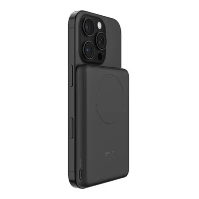 Belkin Batterie externe Slim magnétique 5 000 mAh, recharge sans fil 7,5 W, accessoire magnétique inclus, Noir (BPD020hqBK)