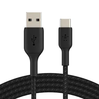 Belkin Câble USB-A vers USB-C, tressé renforcé, 0,15 m, 15 W, Noir (CAB002bt0MBK)