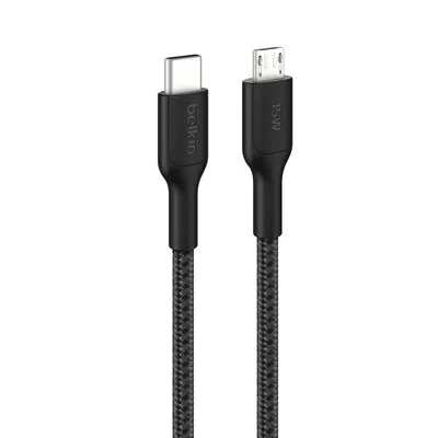 Belkin Câble USB-C vers Micro-USB, tressé renforcé, 1 m, 15 W, Noir (CAB026hq1MBK)