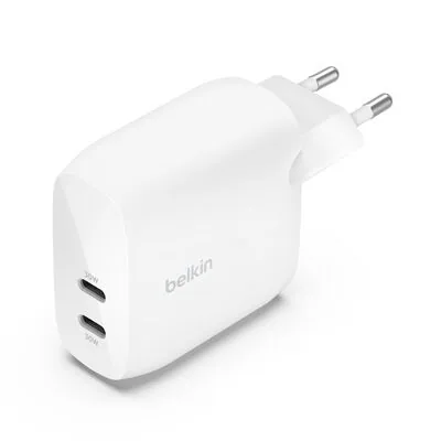 Belkin Chargeur secteur double USB-C PD 60 W (2 × 30 W), blanc (WCB010vfWH)