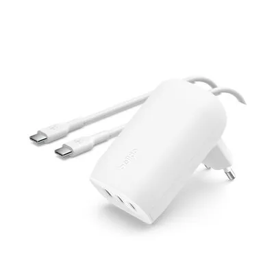 Belkin Chargeur secteur USB-C 3 ports 67 W avec PPS et câble USB-C 5 A de 100 W (WCC002vf2MWH-B6)