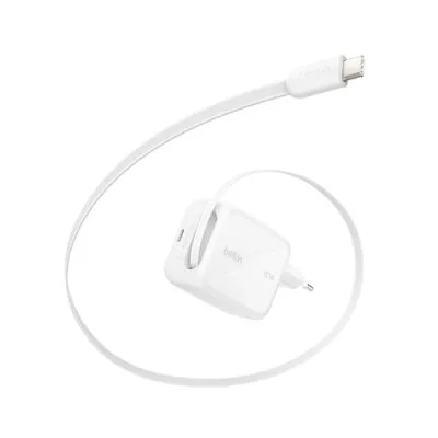 Belkin Chargeur secteur USB-C 67 W avec câble USB-C rétractable, PPS, prise EU (WCH022kqWH)