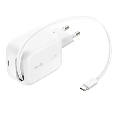Belkin Chargeur secteur USB-C 45 W avec câble USB-C rétractable et PPS (WCH023kqWH)
