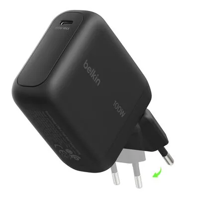 Belkin Chargeur secteur GaN USB-C 100 W, noir (prise EU pliable) (WCH025kqBK)